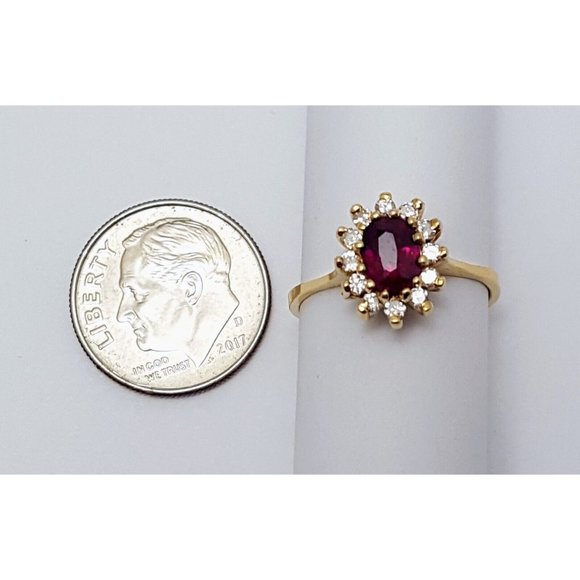 Elegant 14K Karat Solid Yellow Gold Designer Oval Ruby & Diamond Ring Size 5 - Picture 15 of 16